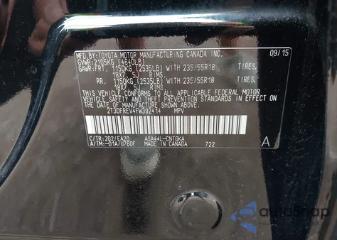 2015 Toyota Rav4 Limited z USA, uszkodzony, nr VIN 2T3DFREV4FW392414